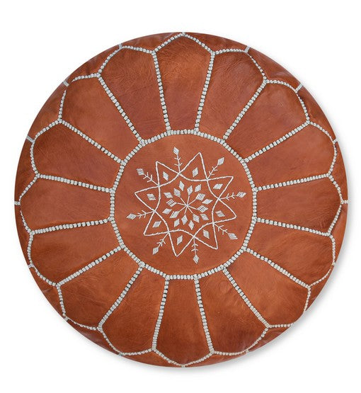 Pouf en cuir marocain original avec broderie – Artisanat de luxe